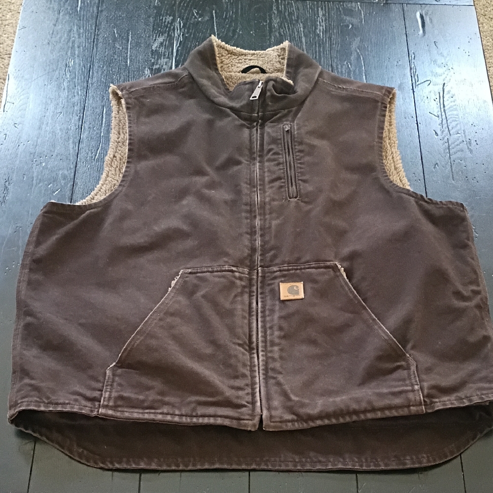 Carhartt V33 DKB Dark Brown Duck Sherpa Lined Work Vest Size XL